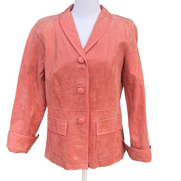 Vintage 90's Leather Blazer Size Small Pink Snake skin Embossed Bradley Bayou - Picture 1 of 9